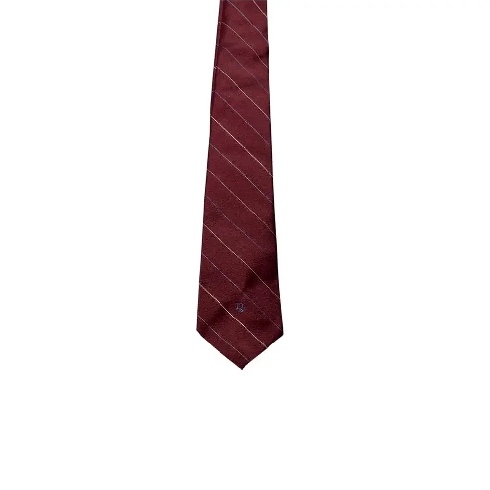 Vintage Christian Dior Necktie Mens Burgundy Striped Silk Blend Classic Formal